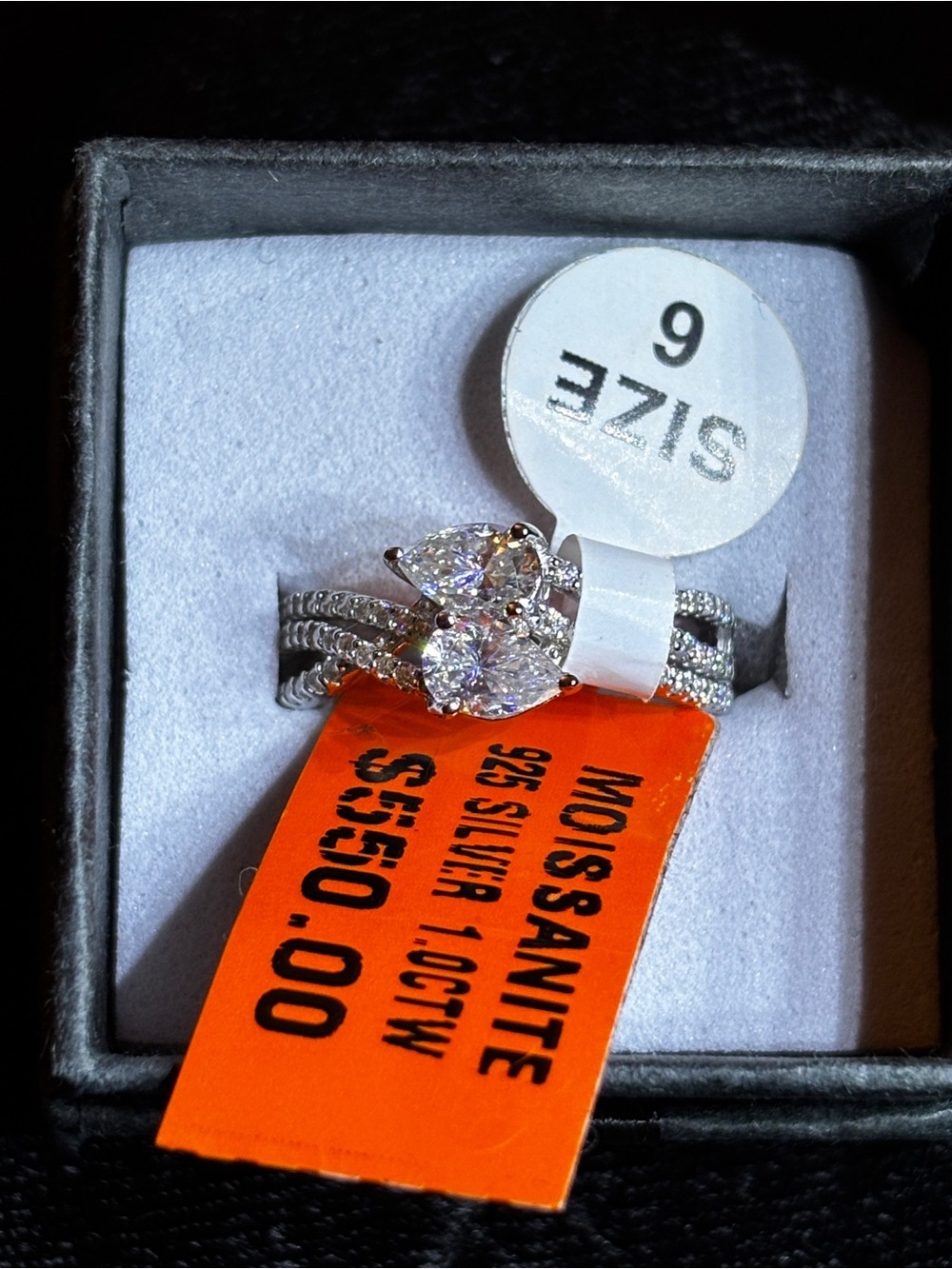 .925 Sterling Silver 1ct. VVS Moissanite Toi et Moi Style Pear-Cut Ring Size 6 - Picture 13 of 13